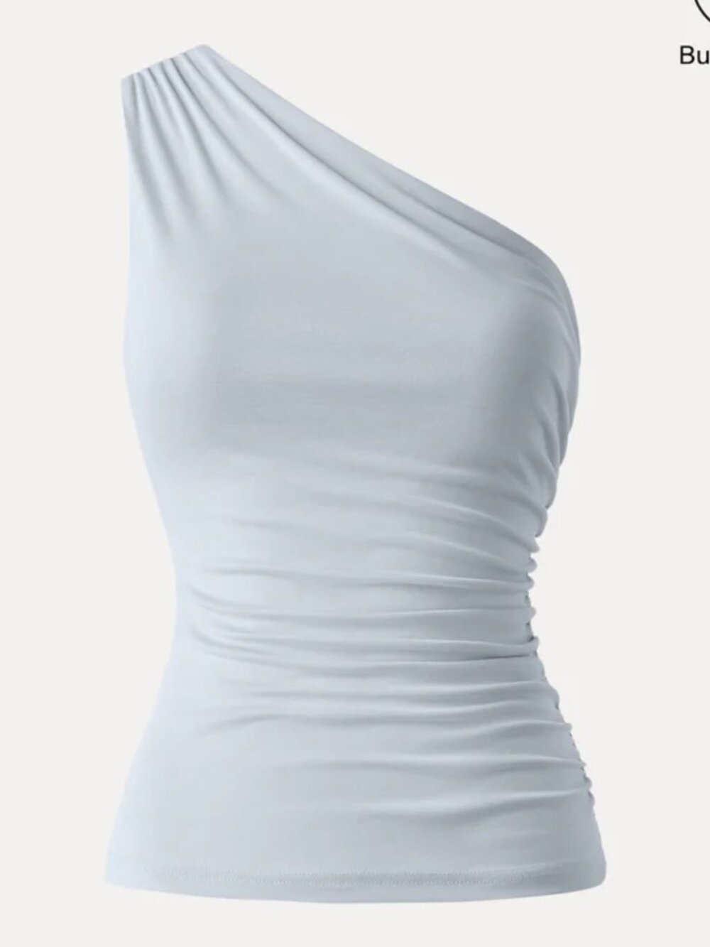 OGL Blue Grey Cooling Modal Brami Built In Bra One-Shoulder Top Size Medium NWT